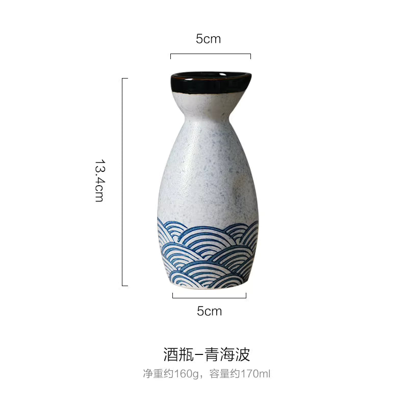 Handgefertigtes japanisches Keramik-Sake-Set (Karaffe & Tassen)