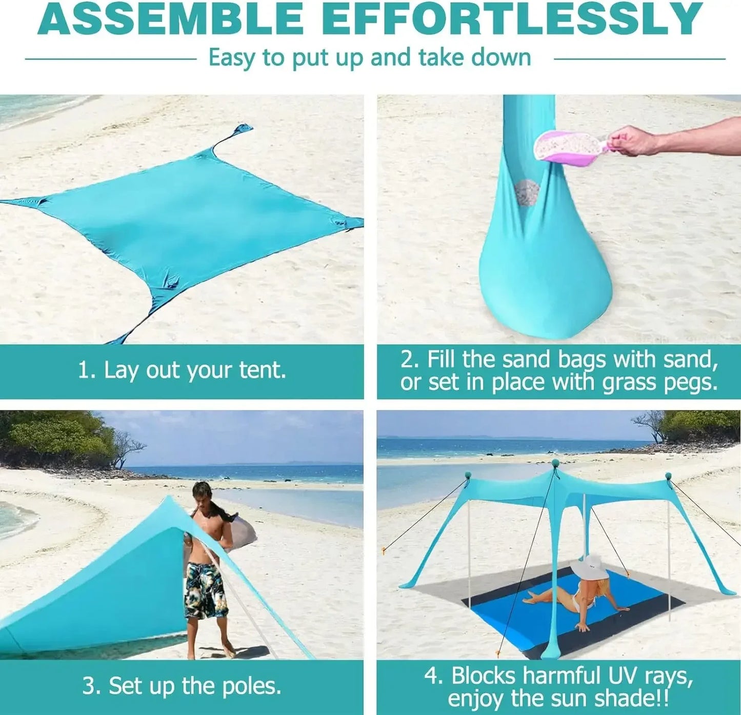 UV-blockierendes, belüftetes tragbares Strandzelt (für 1–3 Personen geeignet)