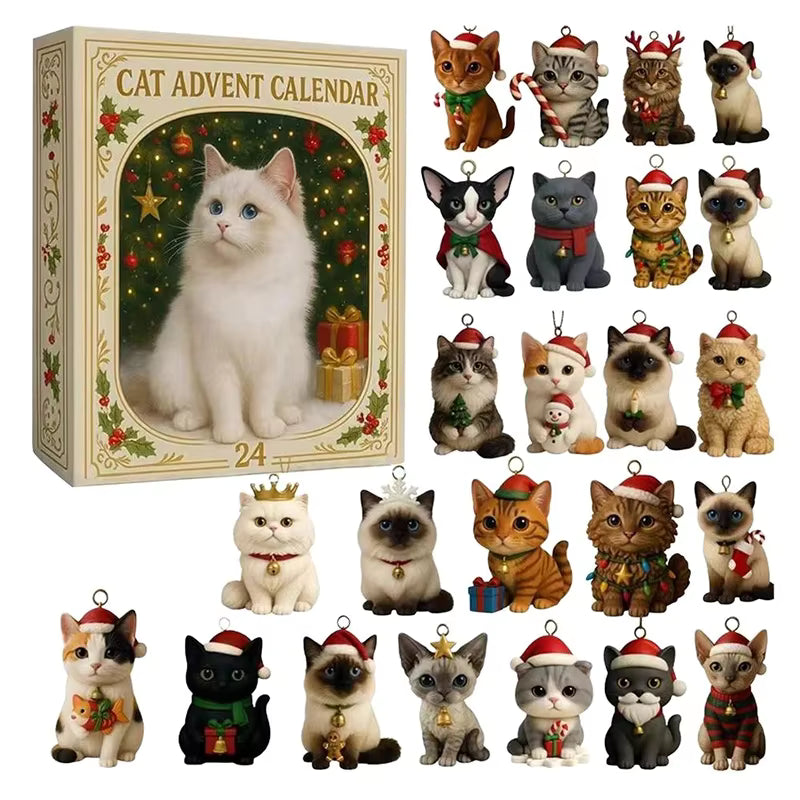 Katte-tema akryl 24-dages julekalender (24 pynt)