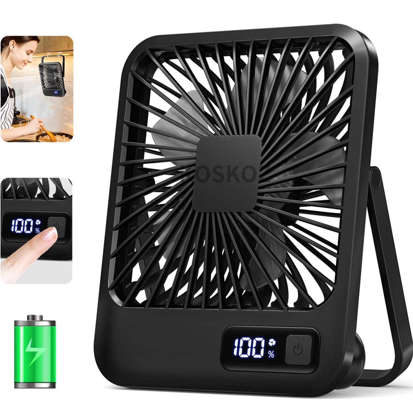 USB-wiederaufladbarer und faltbarer Tischventilator mit 5 Geschwindigkeiten (digitale Batteriestandsanzeige)