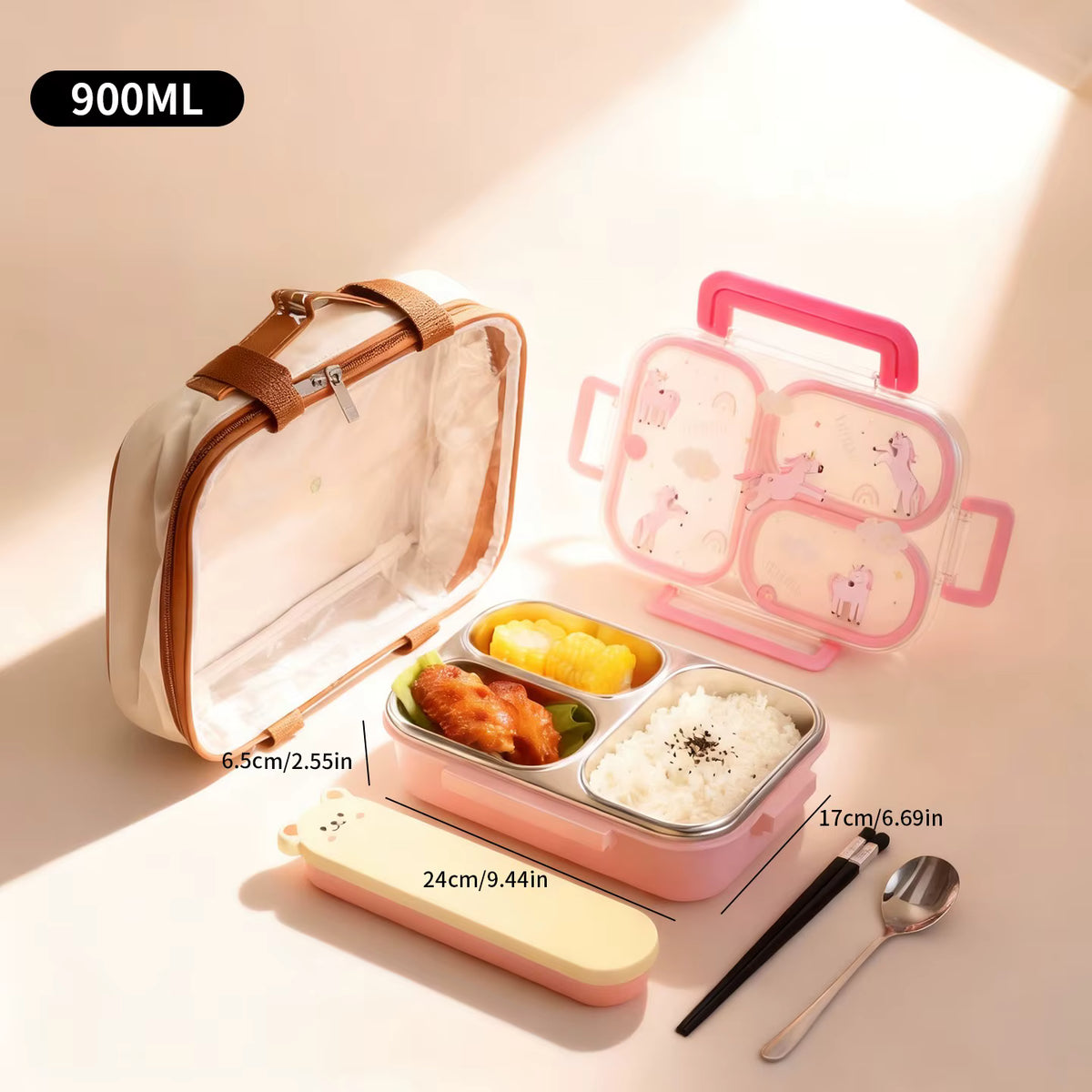 Auslaufsichere Kinder-Lunchbox aus rostfreiem 304er Edelstahl (großes Fassungsvermögen)