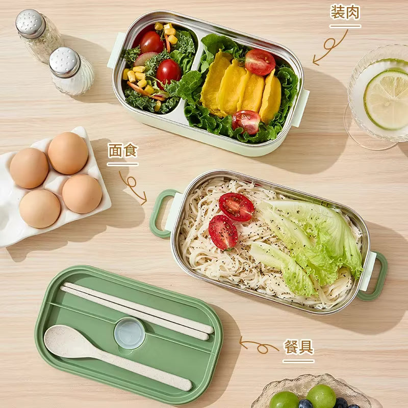 Auslaufsichere und stapelbare Bento-Box aus rostfreiem 304-Edelstahl (mikrowellengeeignet)