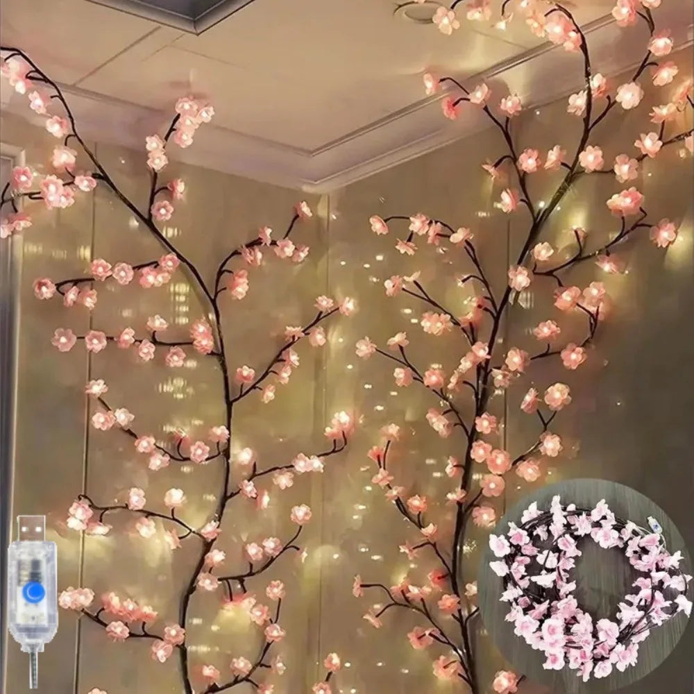 USB-betriebene pinke und blaue Kirschblüten-LED-Lichterketten (72/96/144 LED)