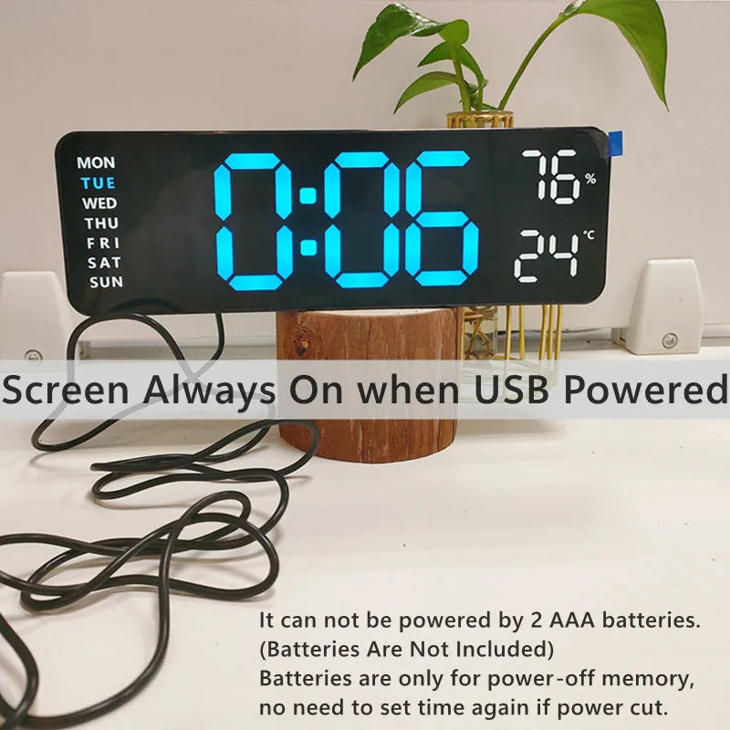 USB-betriebenes digitalt vægur med tid, temperatur og luftfugtighed (9 tommer)