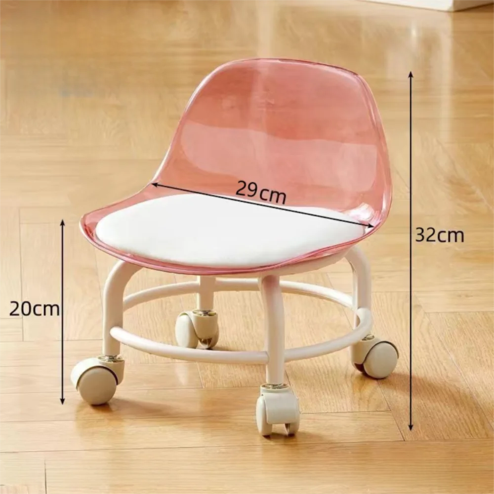 Transparenter Acrylhocker mit Rollen und Rückenlehne