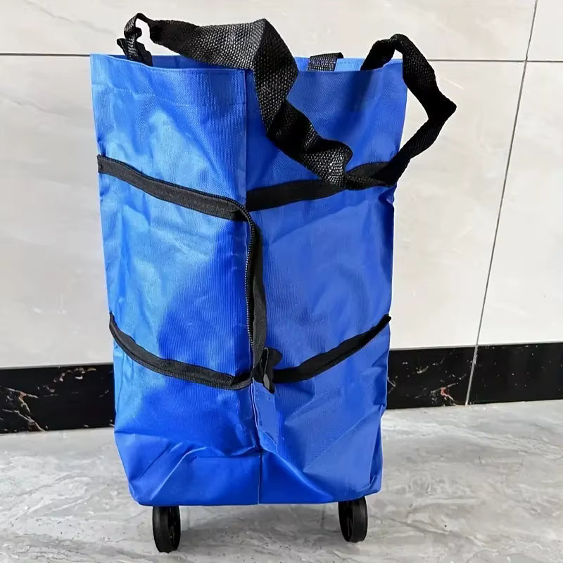 Zusammenklappbarer Einkaufswagen mit Rädern im Rucksackstil