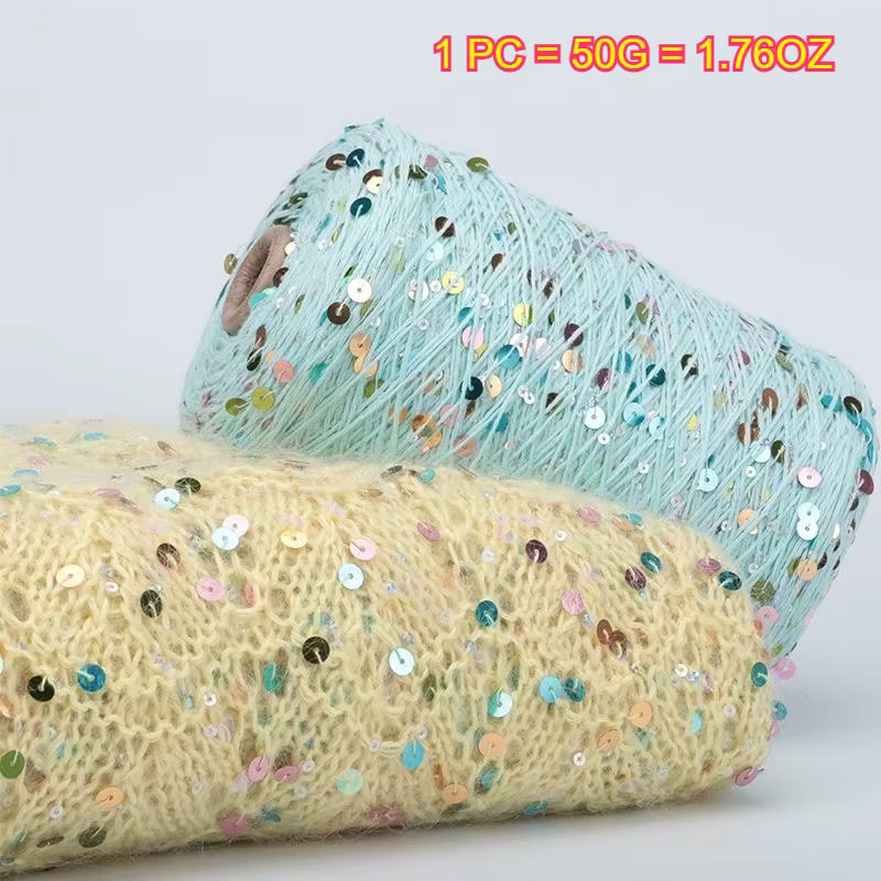 Glitzerndes Pailletten- und weiches Baumwollmischgarn