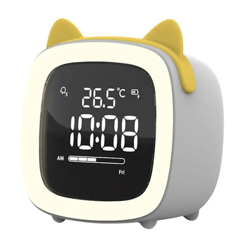 Mini-tegnefilm-tv-vækkeur til børn, LED-natlampe til opladning ved sengen, snooze-ur, justerbar lysstyrke, vågn op med lysfarveindstilling