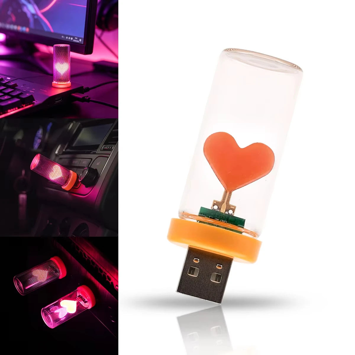 Herzförmiges, warmweißes LED-Stimmungslicht mit USB