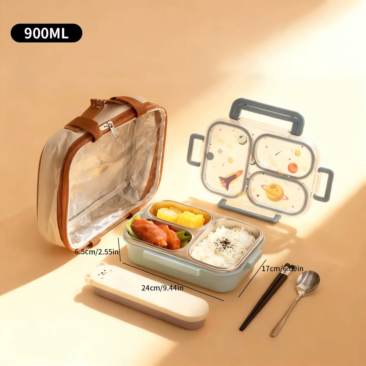 Auslaufsichere Kinder-Lunchbox aus rostfreiem 304er Edelstahl (großes Fassungsvermögen)