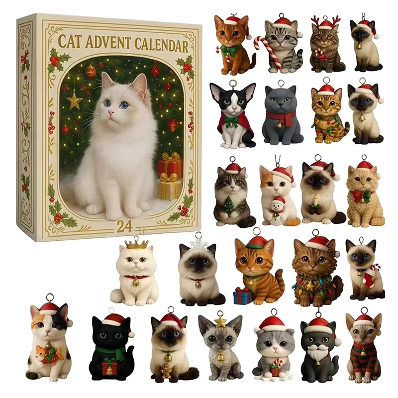 Katte-tema akryl 24-dages julekalender (24 pynt)