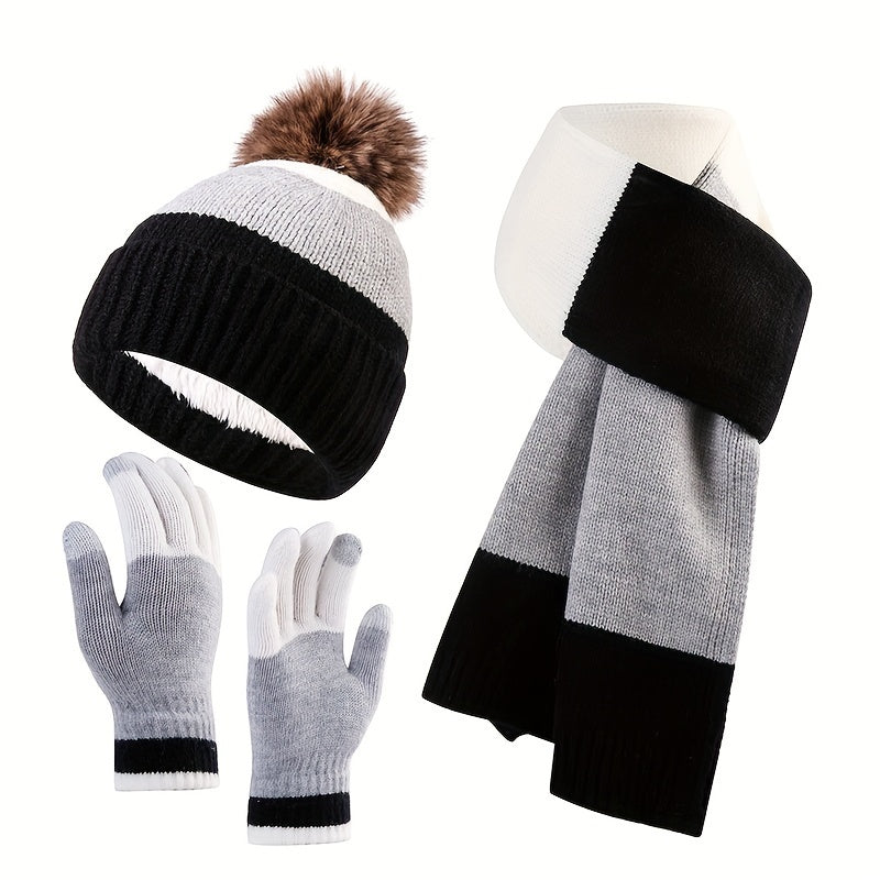Brecken - Mütze, Handschuhe und Schal für Männer im Blockdesign