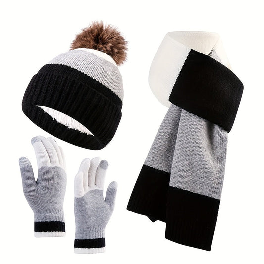 Brecken - Mütze, Handschuhe und Schal für Männer im Blockdesign