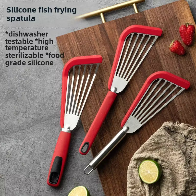 Hitzebeständiger Fischwender aus Edelstahl (Silikon- und Gelgriff)