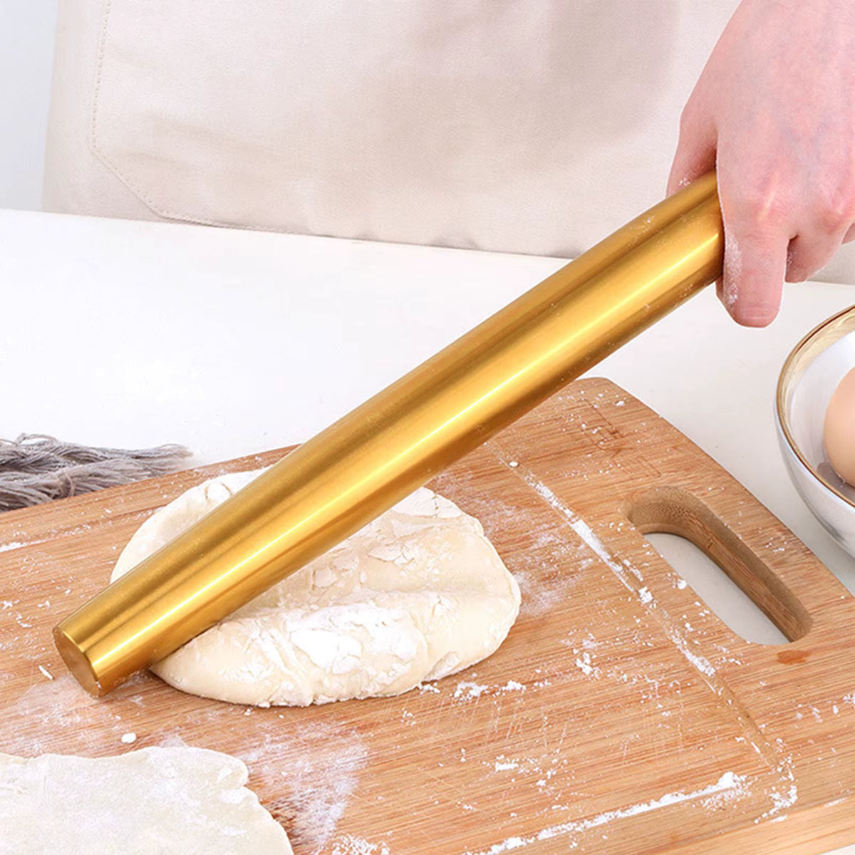 Gleichmäßig rollende Teigrolle aus Edelstahl (goldene Oberfläche)