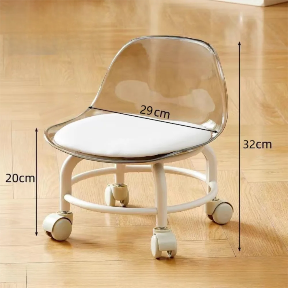Transparenter Acrylhocker mit Rollen und Rückenlehne