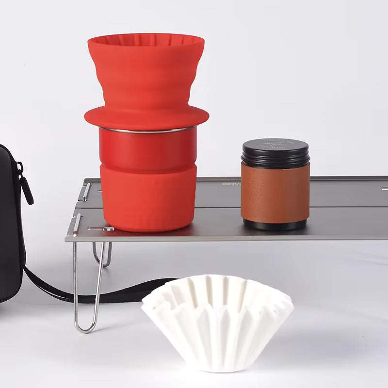 Tragbares, wiederverwendbares Kaffee-Handbrühset aus Silikon und Edelstahl