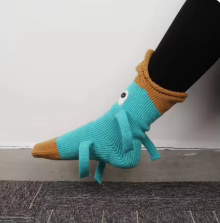 Dicke gestrickte Dinosauriersocken aus Wollmischung (Unisex)