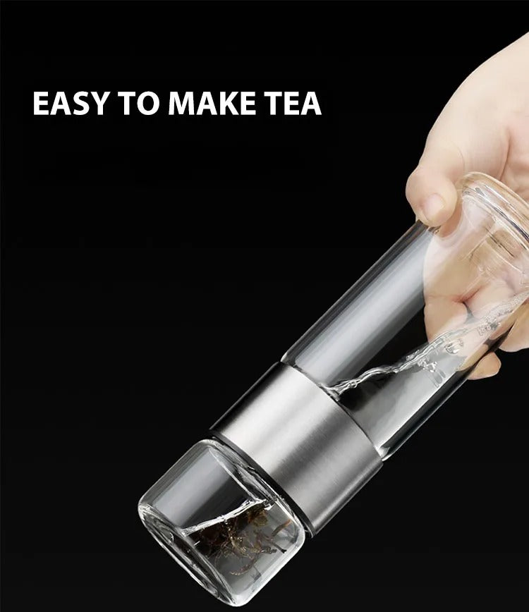 TeaFlex - Transparente tragbare heiße Thermoskanne | Inkl. Teefilter