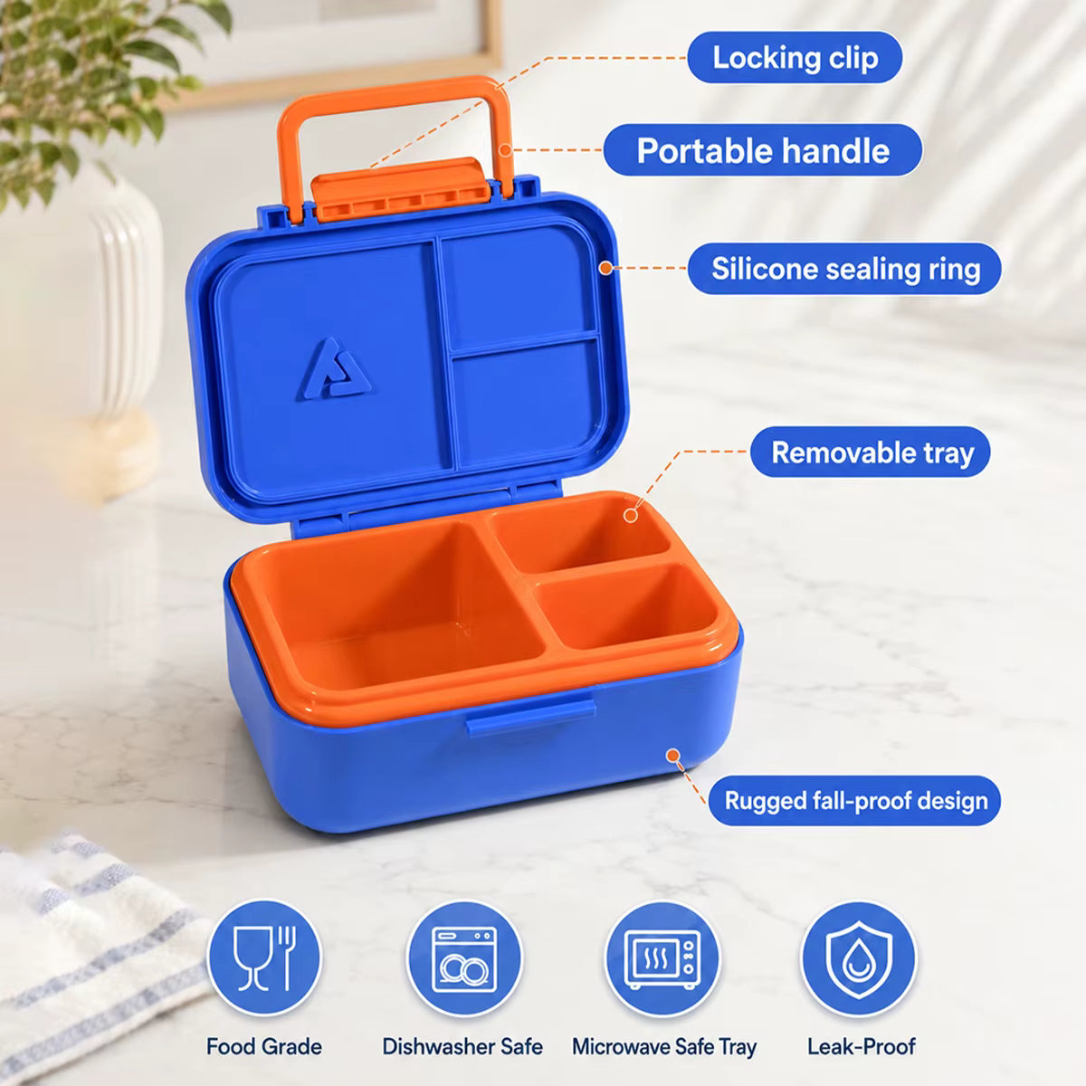 Vakuumisolierte und auslaufsichere Bento-Lunchbox aus Edelstahl (3 Fächer)