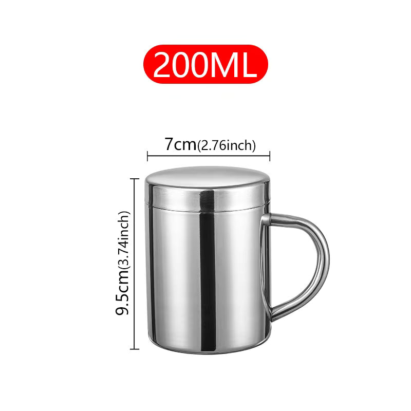 Doppelwandiger isolierter Kaffeebecher aus Edelstahl 304 (mit Deckel und Henkel)