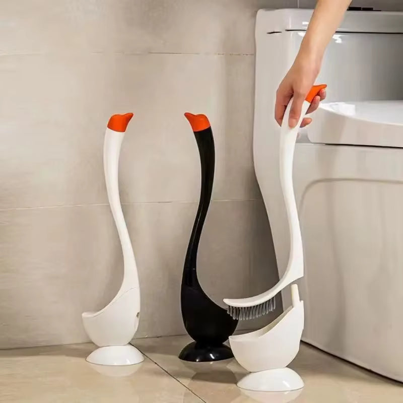 Toilettenbürste mit langem Griff und dichten Borsten (Schwanenform)