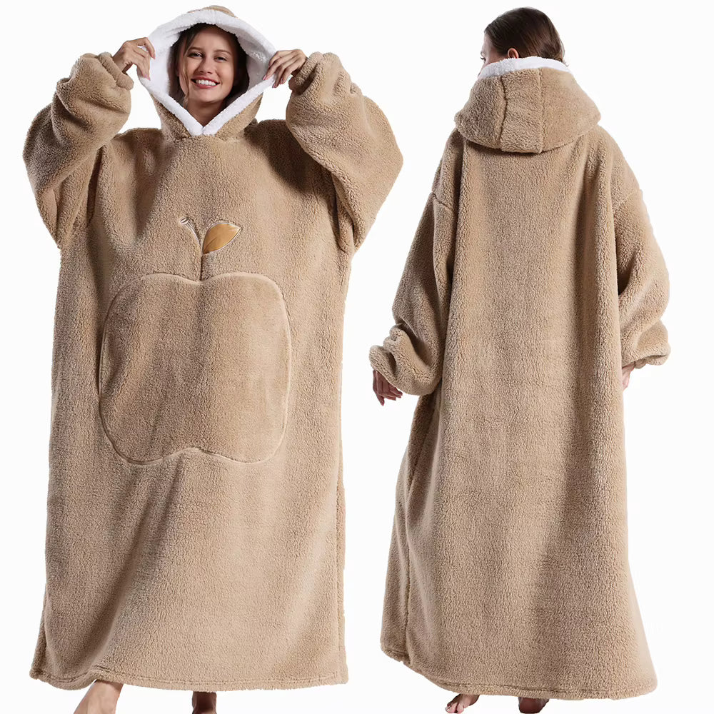 Extra langer Flanell-Kapuzenpullover mit Decke (lange Ärmel)