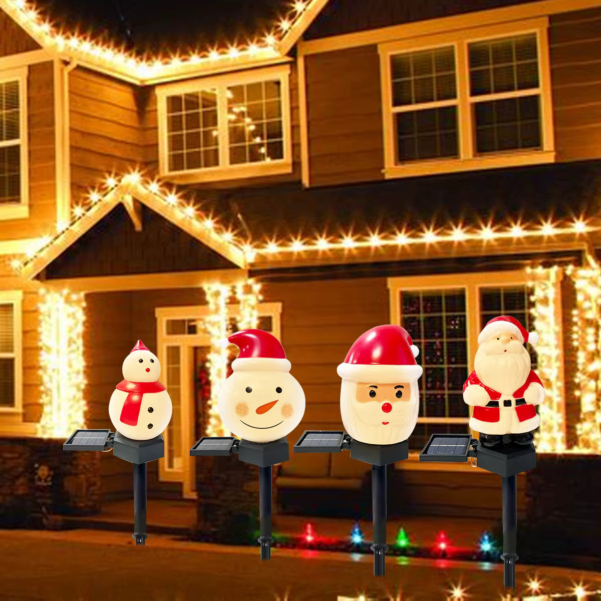 Solarbetriebene warmweiße wasserdichte Weihnachts-Rasenleuchte (Weihnachtsmann & Schneemann)