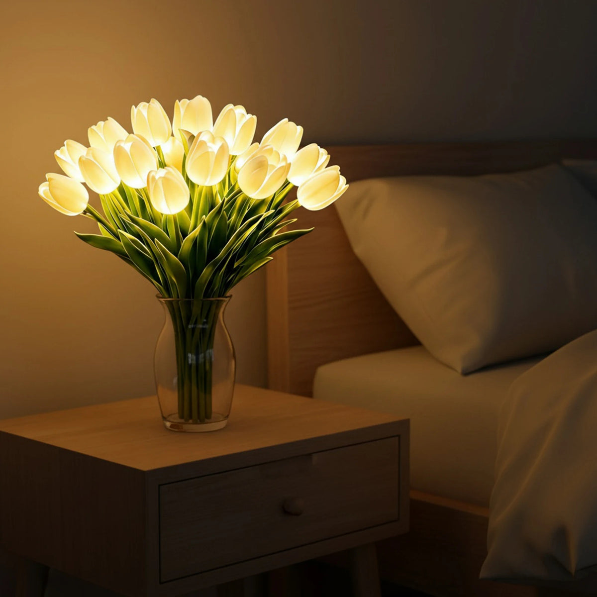 Künstlicher Tulpenstrauß mit warmem LED-Licht – Nachtlicht (15er-Set)
