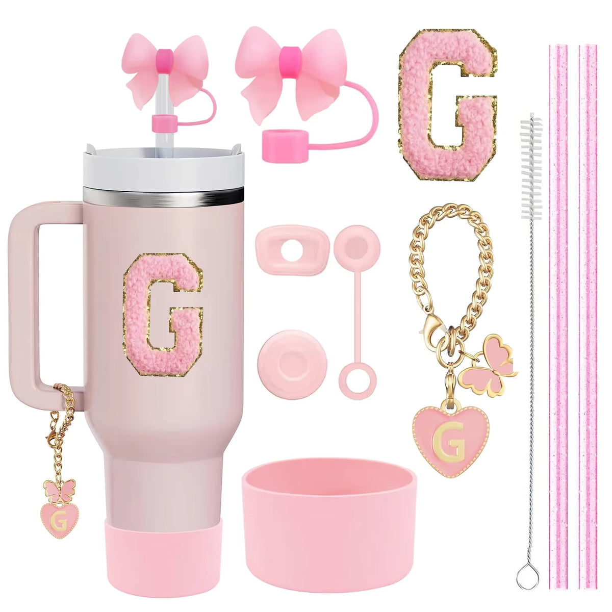 Buchstaben- und Blumenanhänger & auslaufsicheres Becherzubehör-Set (10 Teile)
