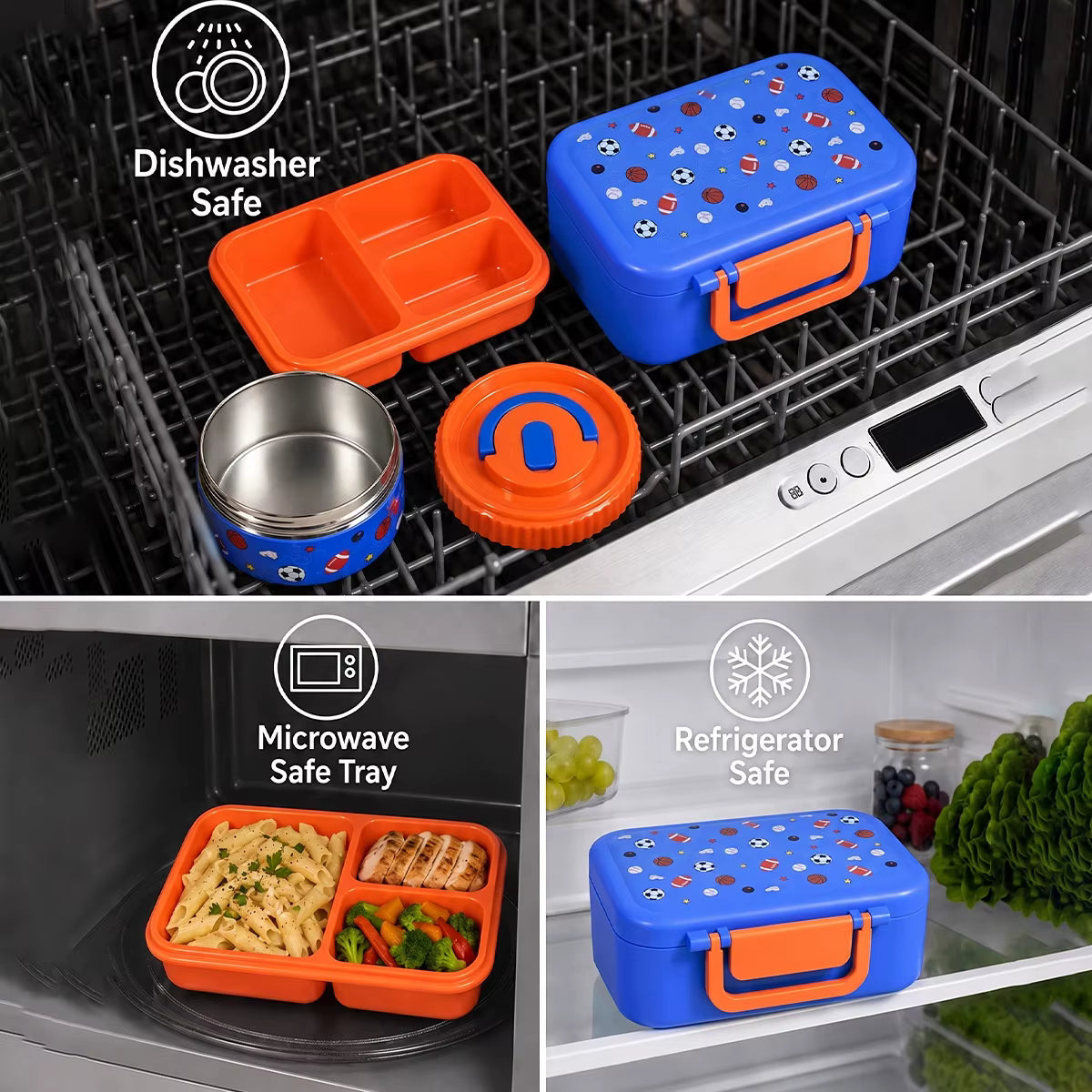 Vakuumisolierte und auslaufsichere Bento-Lunchbox aus Edelstahl (3 Fächer)