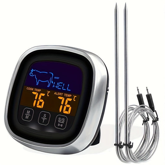 Stegetermometer Digital med Touchscreen | Dobbelte Prober i Rustfrit Stål | Viser Celsius og Fahrenheit Samtidig