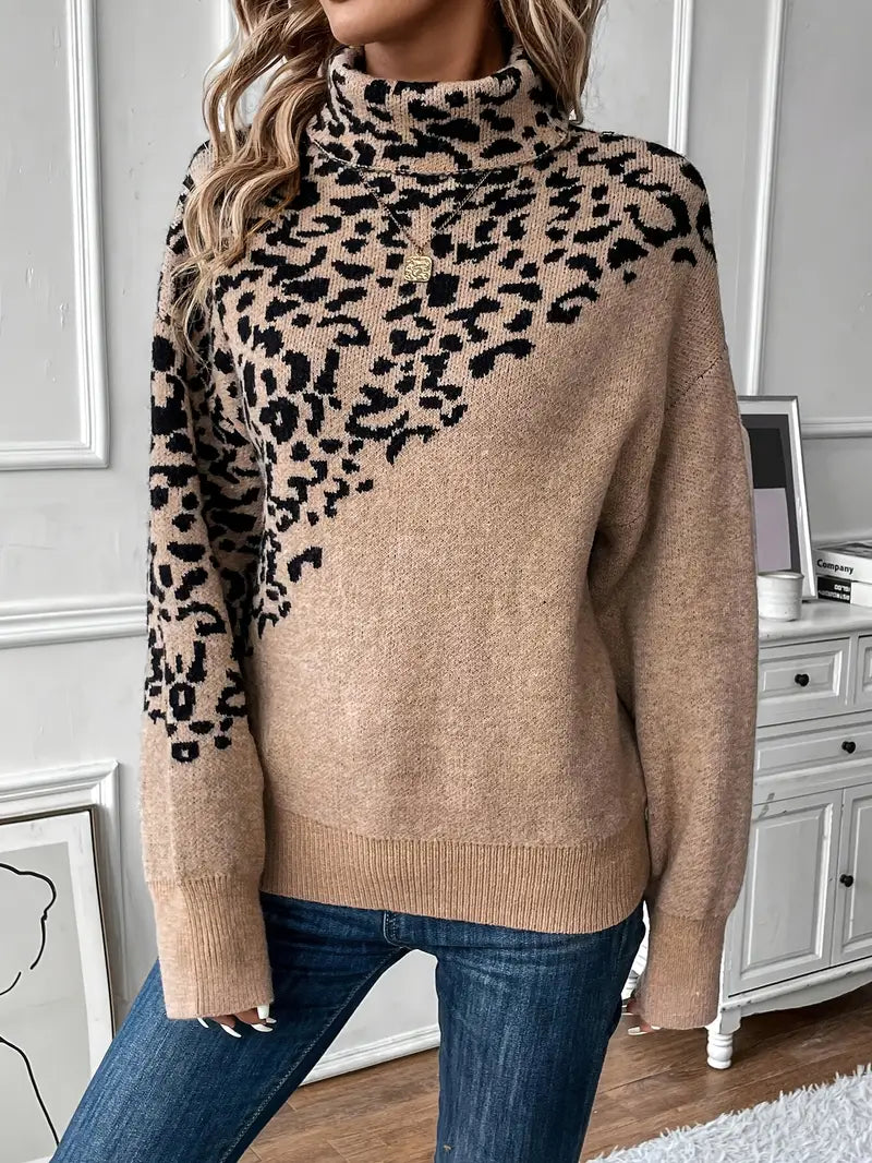 Kinsley - Pullover mit Leopardenmuster und Rollkragen
