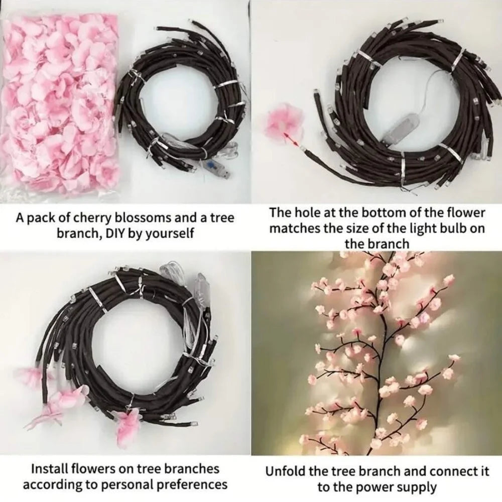 USB-betriebene pinke und blaue Kirschblüten-LED-Lichterketten (72/96/144 LED)