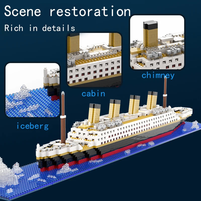 LED-oplyst mikrotegning af Titanic-skib (displaystativ)