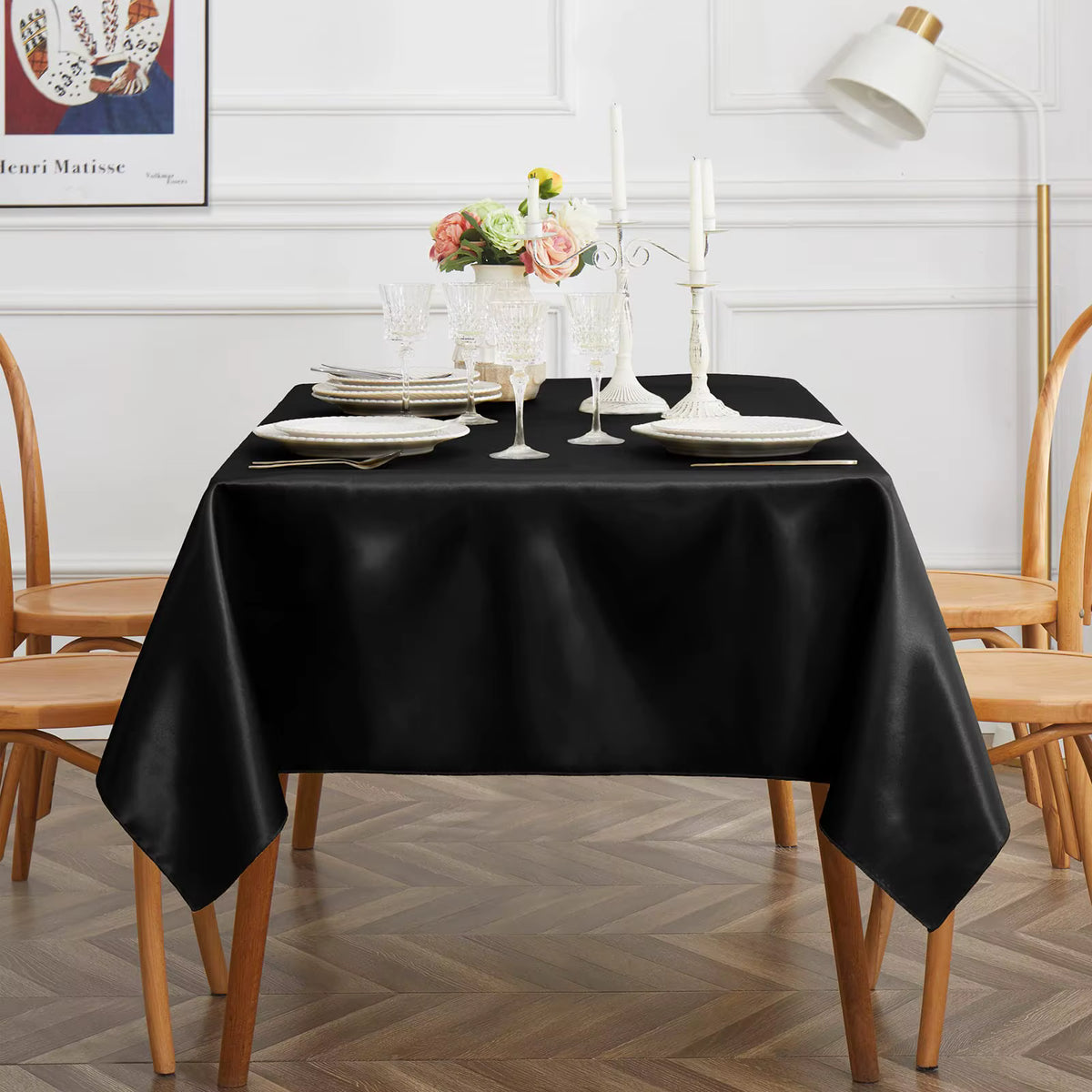 Knitterfreie satinierte rechteckige Tischdecke (Schwarz)