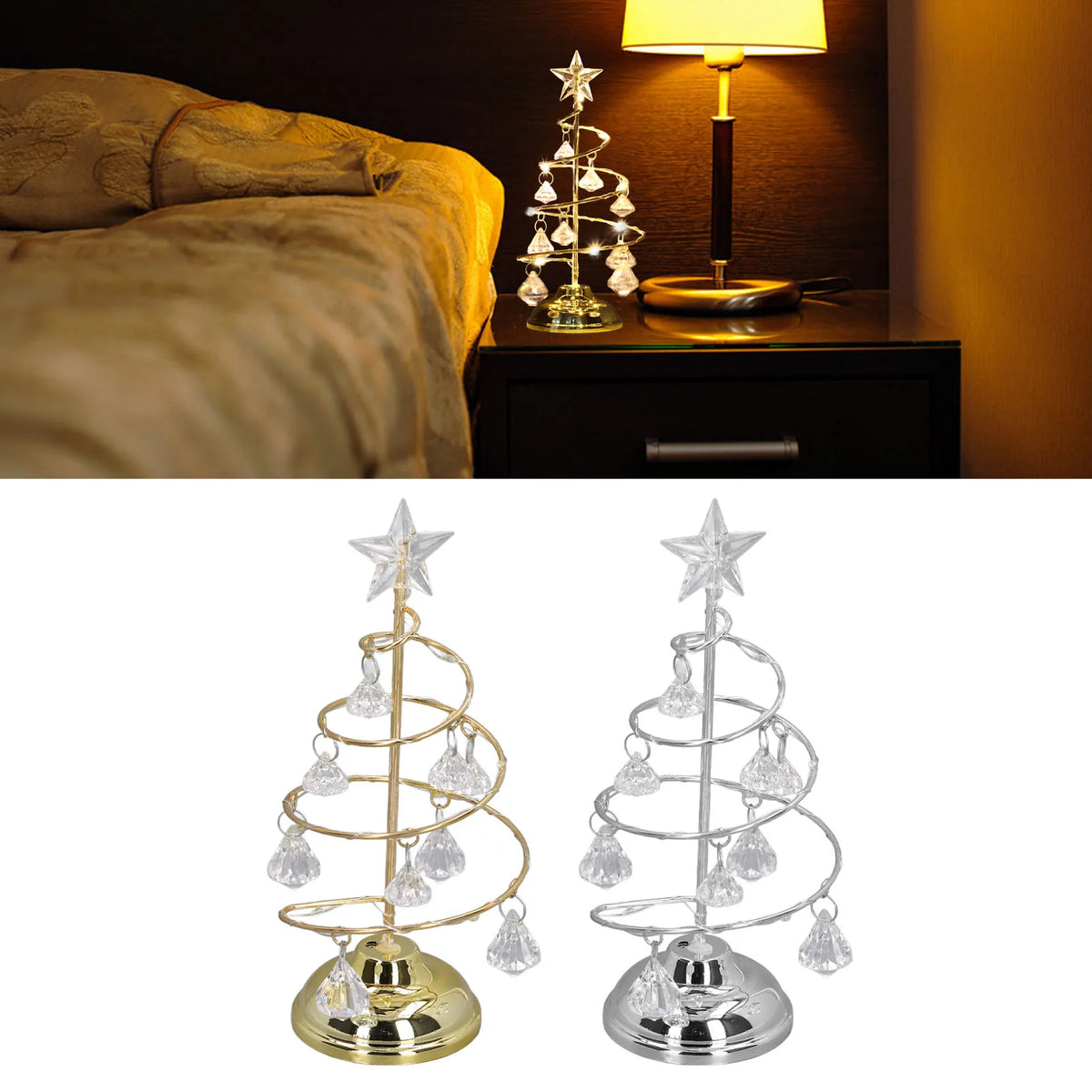 LED-Kristall-Weihnachtsbaumlampe mit warmweißem Licht (batteriebetrieben)