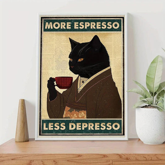 CaffeineBoost - „More Espresso Less Depresso“ Wandkunst - motivierendes Plakat mit KaffeekZitat
