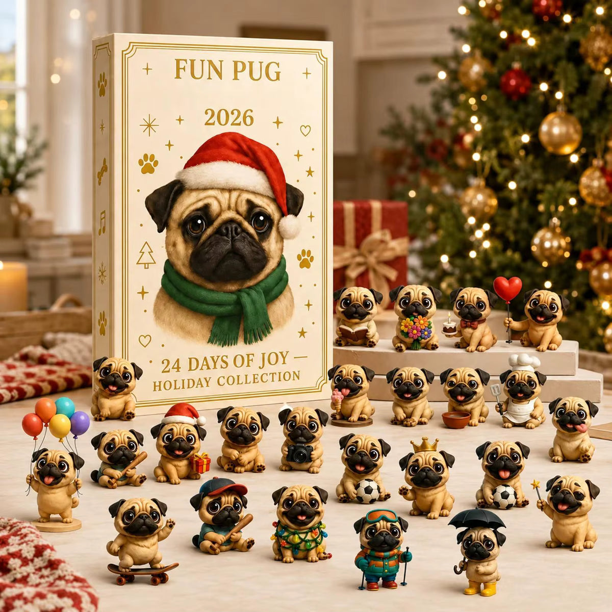 24-tägiger Mops-Figuren-Adventskalender