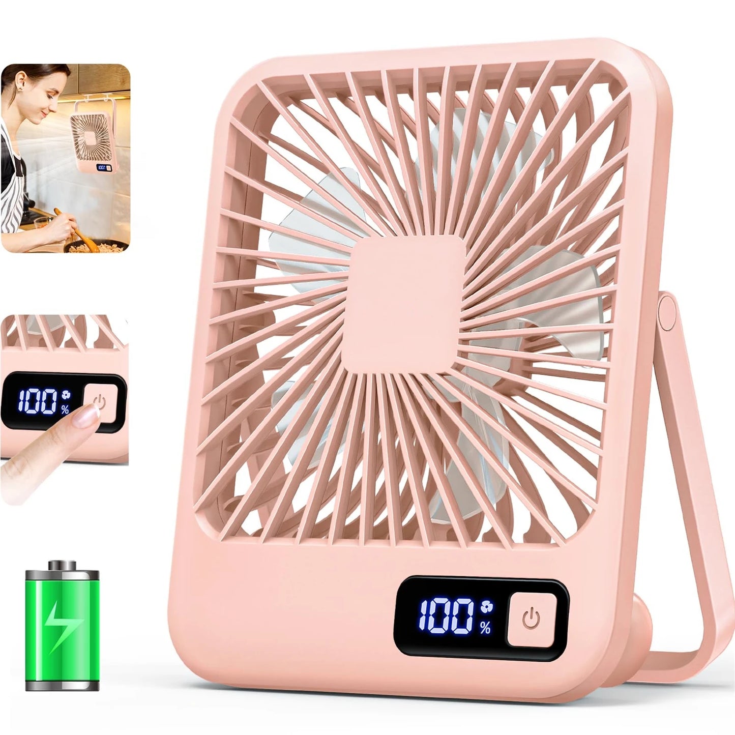 USB-wiederaufladbarer und faltbarer Tischventilator mit 5 Geschwindigkeiten (digitale Batteriestandsanzeige)