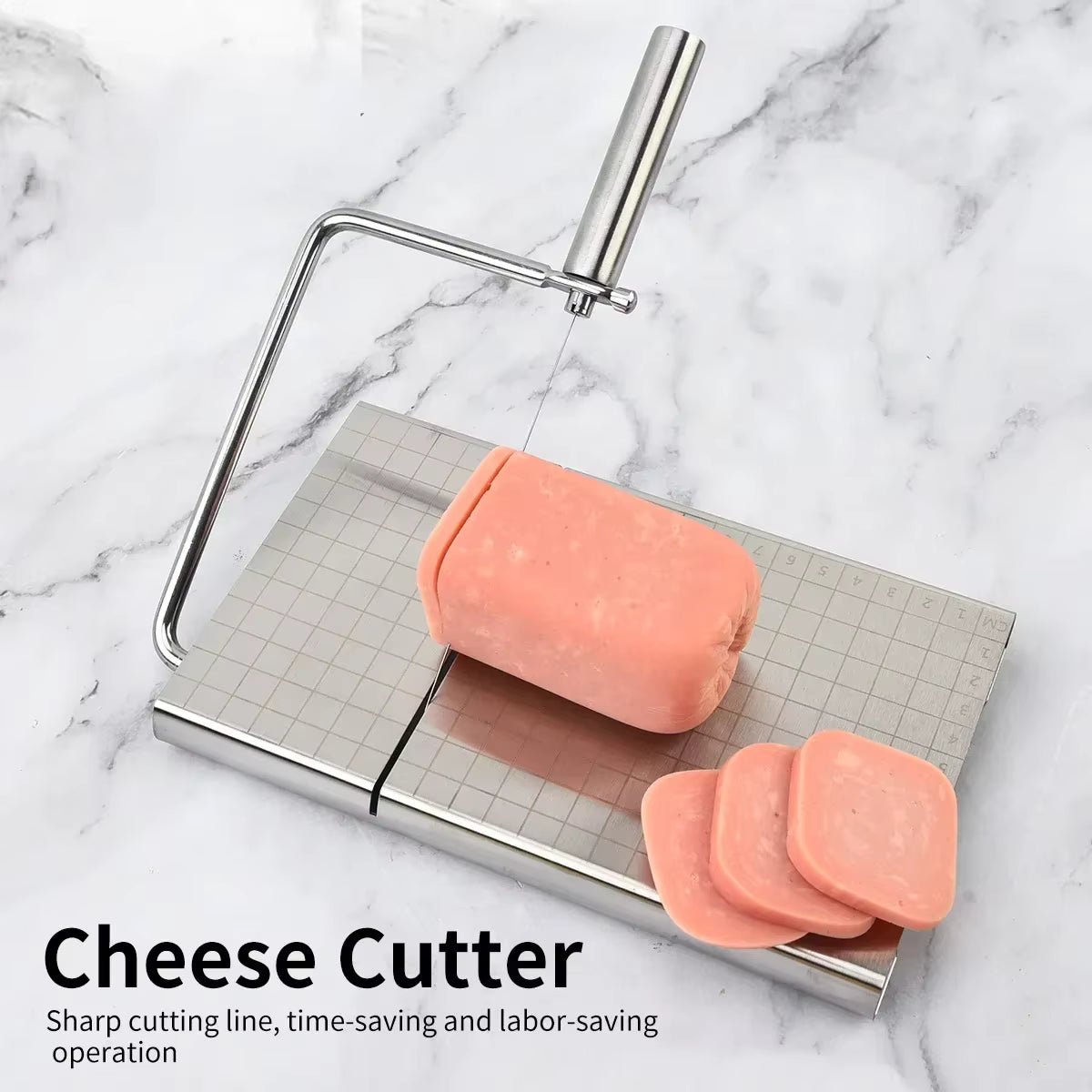 Verstellbarer Käse- und Butterschneider aus Edelstahl (5 Ersatzdrähte)