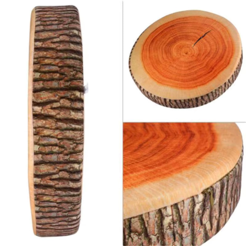 Realistische Holztextur-Flanellkissen in Baumstumpfform (35 cm)