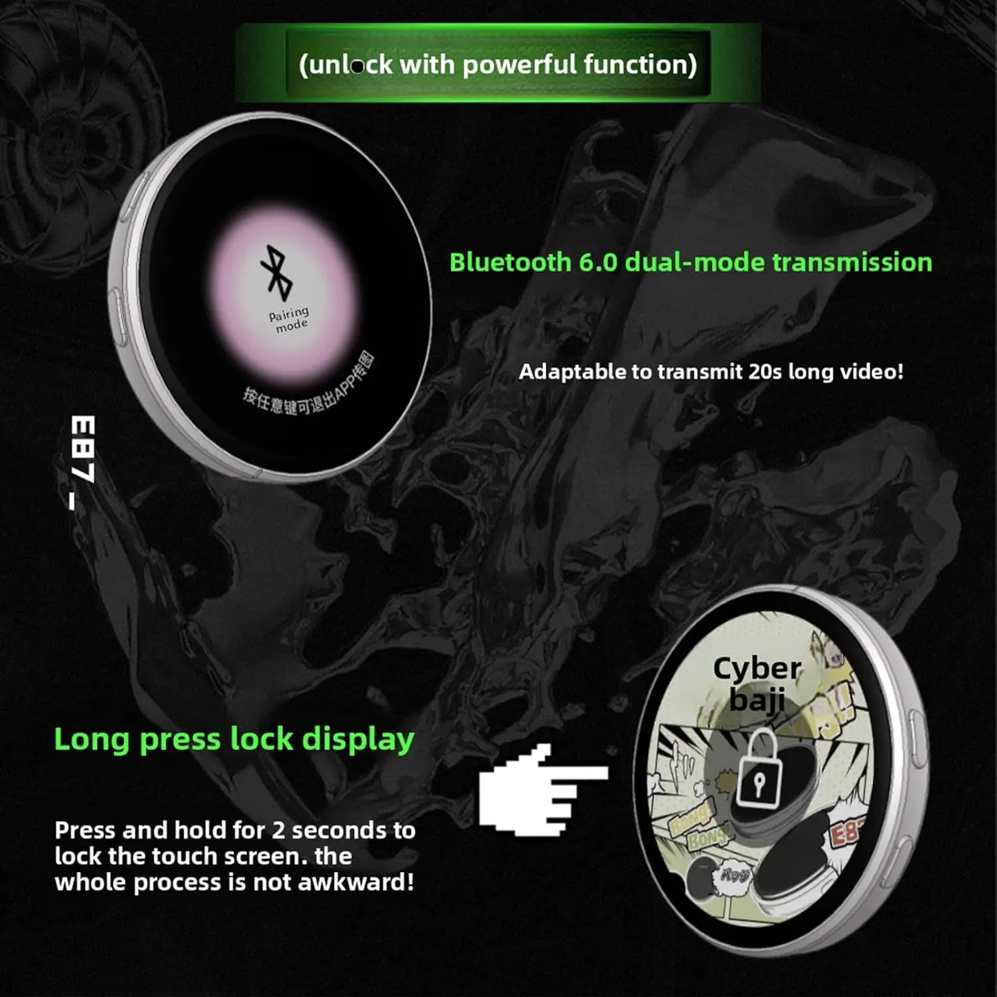 Animeret 1,7-tommer HD Bluetooth-mærke