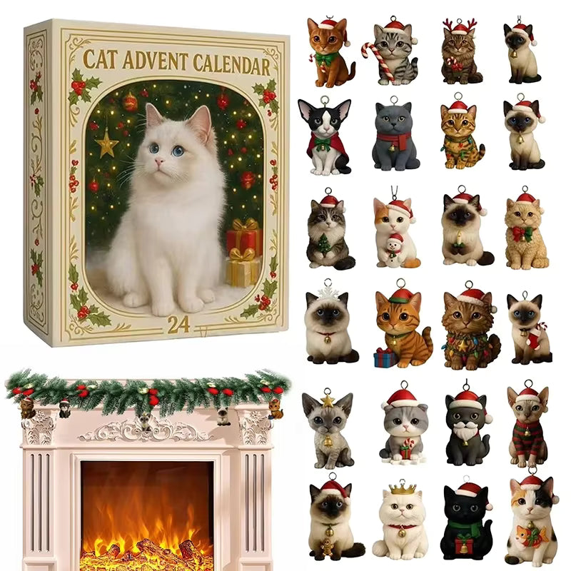 Katte-tema akryl 24-dages julekalender (24 pynt)