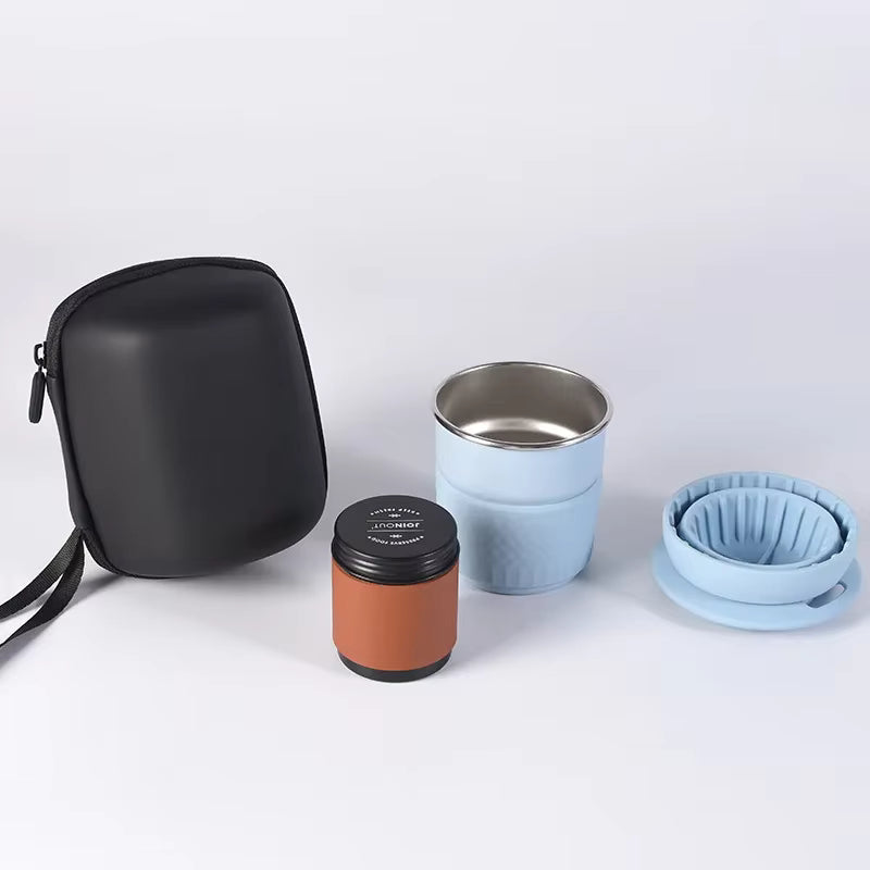 Tragbares, wiederverwendbares Kaffee-Handbrühset aus Silikon und Edelstahl