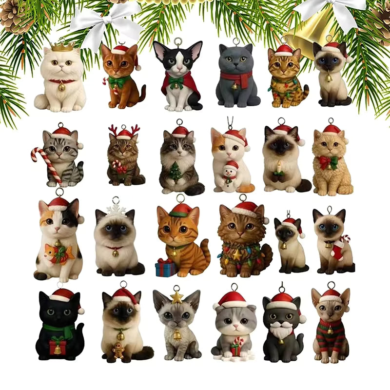 Katte-tema akryl 24-dages julekalender (24 pynt)