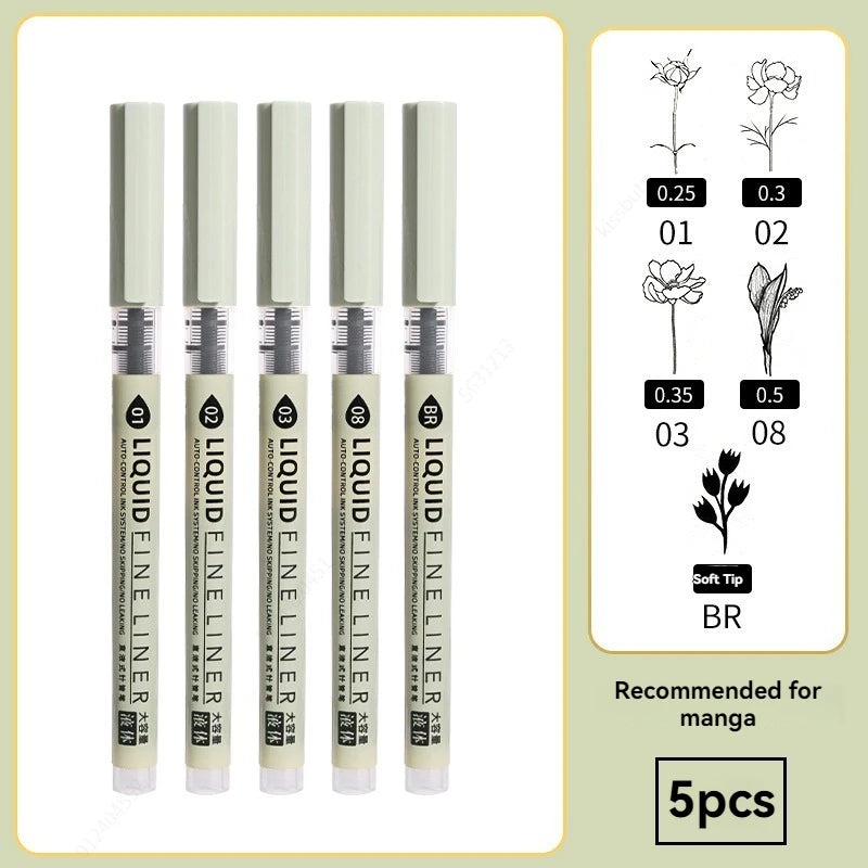 Feinspitziges, nicht ausblutendes, mehrfarbiges Manga-Kunstmarker-Set (5–8 Stück)