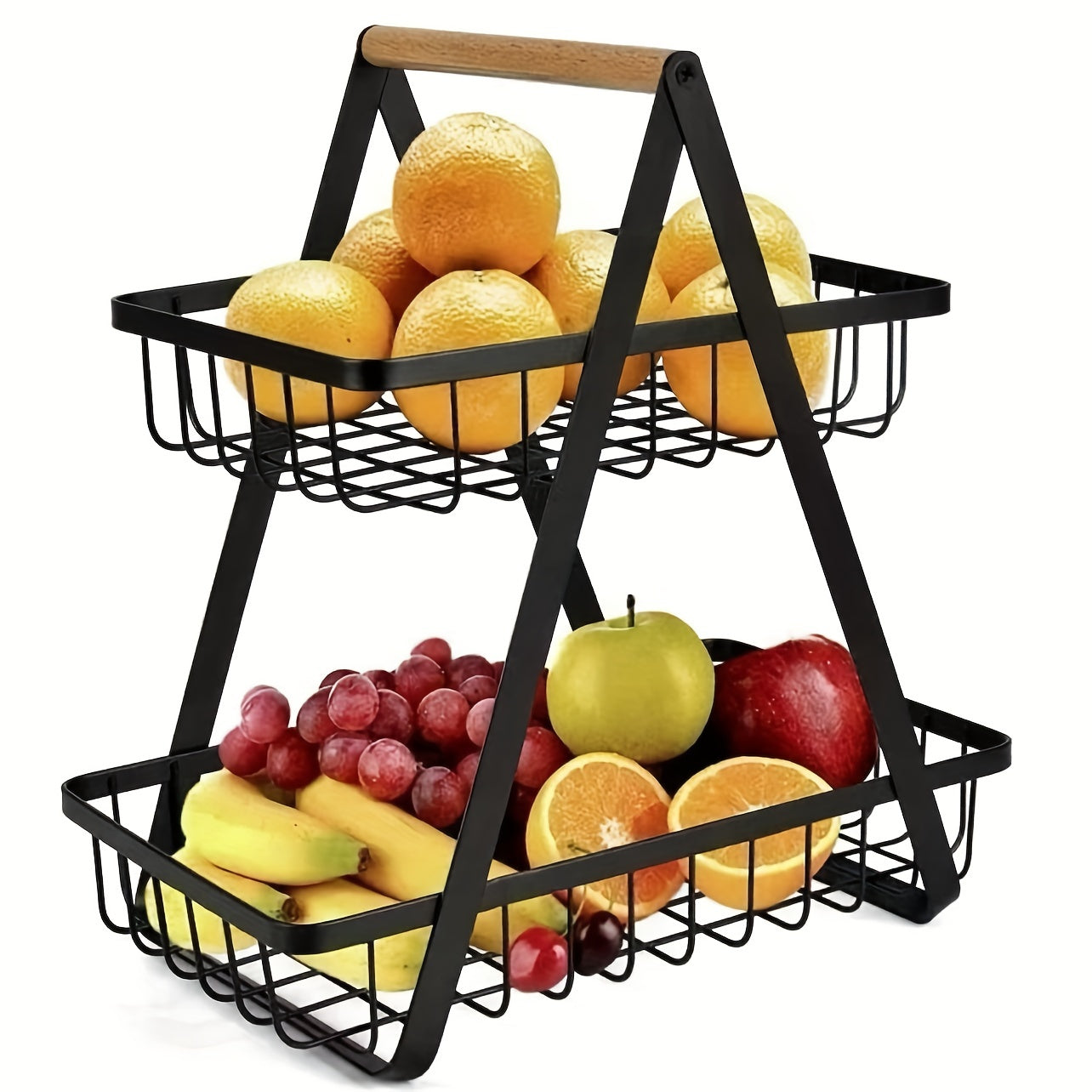 OrganixPlus - Moderne Obst- und Gemüsekorb aus Metall mit Holzgriff, Küchenaufbewahrung