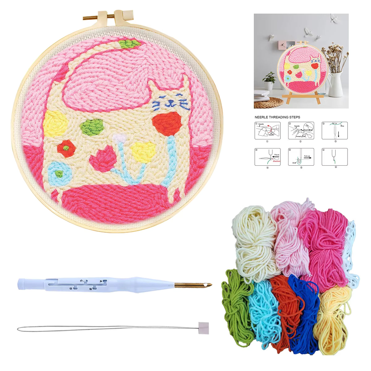 Begynder-venligt fortrykt punch-nål broderisæt (20x20cm)