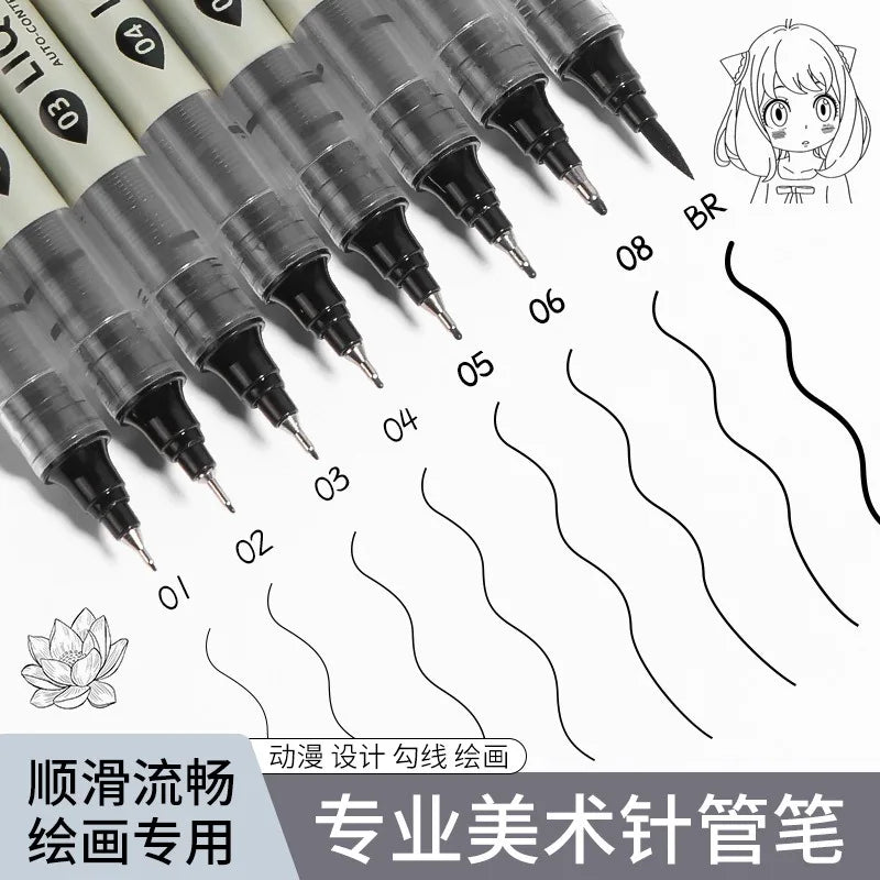 Feinspitziges, nicht ausblutendes, mehrfarbiges Manga-Kunstmarker-Set (5–8 Stück)